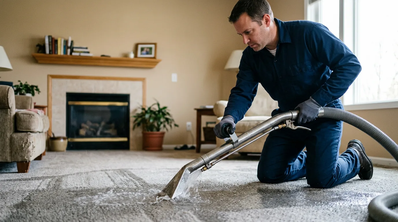 Water damage restoration technician working near Halliday, ND